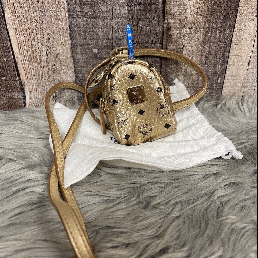 MCM Metallic Gold Mini Crossbody Backpack Bag